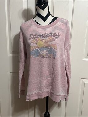 Techstyles Monterey California Pink Graphic Crewneck Burnout Sweatshirt